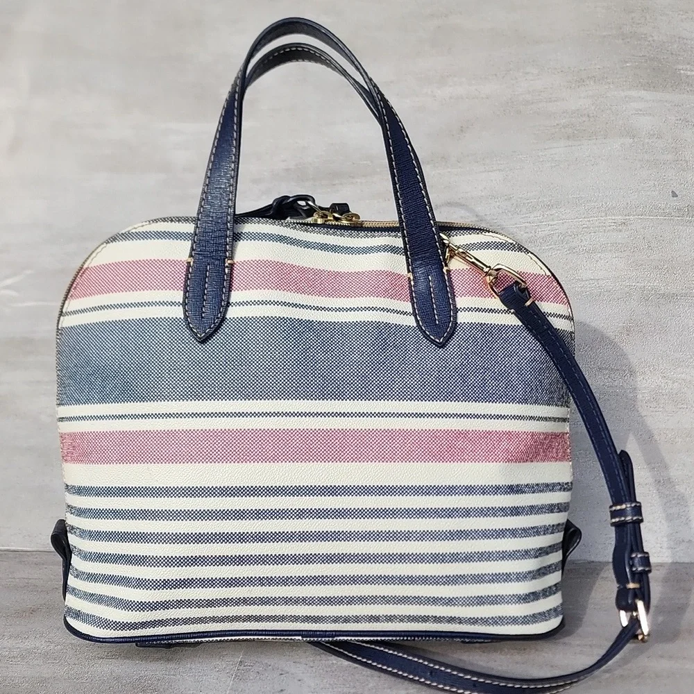 Dooney & Bourke Westerly Navy and Pink Striped Satchel Bag